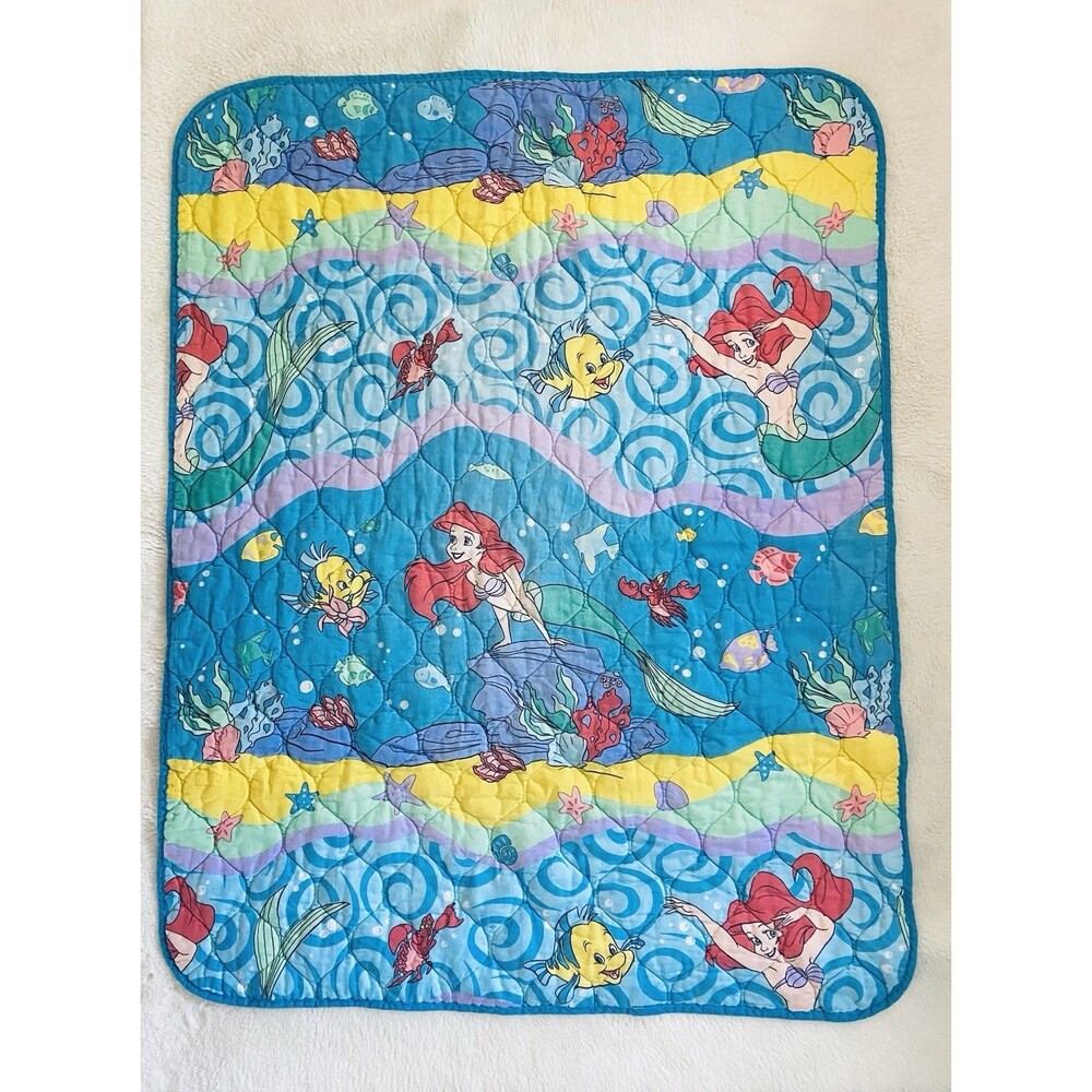 Vintage Disney The Little Mermaid Toddler Crib Nursery Blanket Quilt